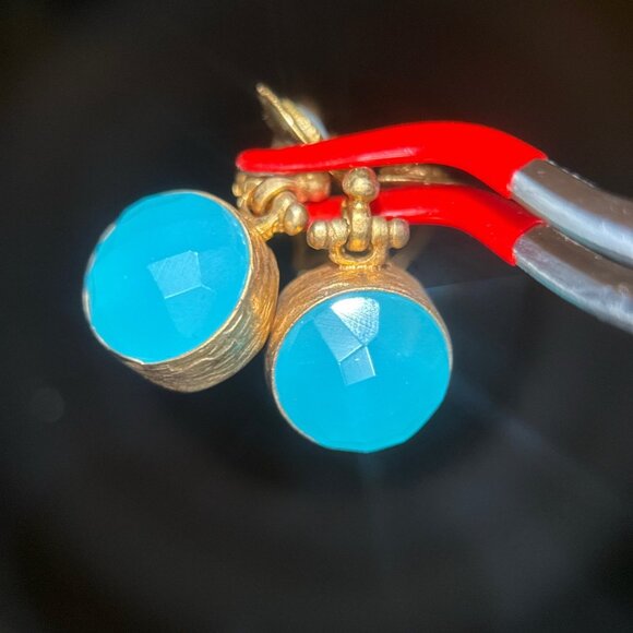 Turkey Gold Blue Stone with Pearls Earrings - Picture 3 of 6